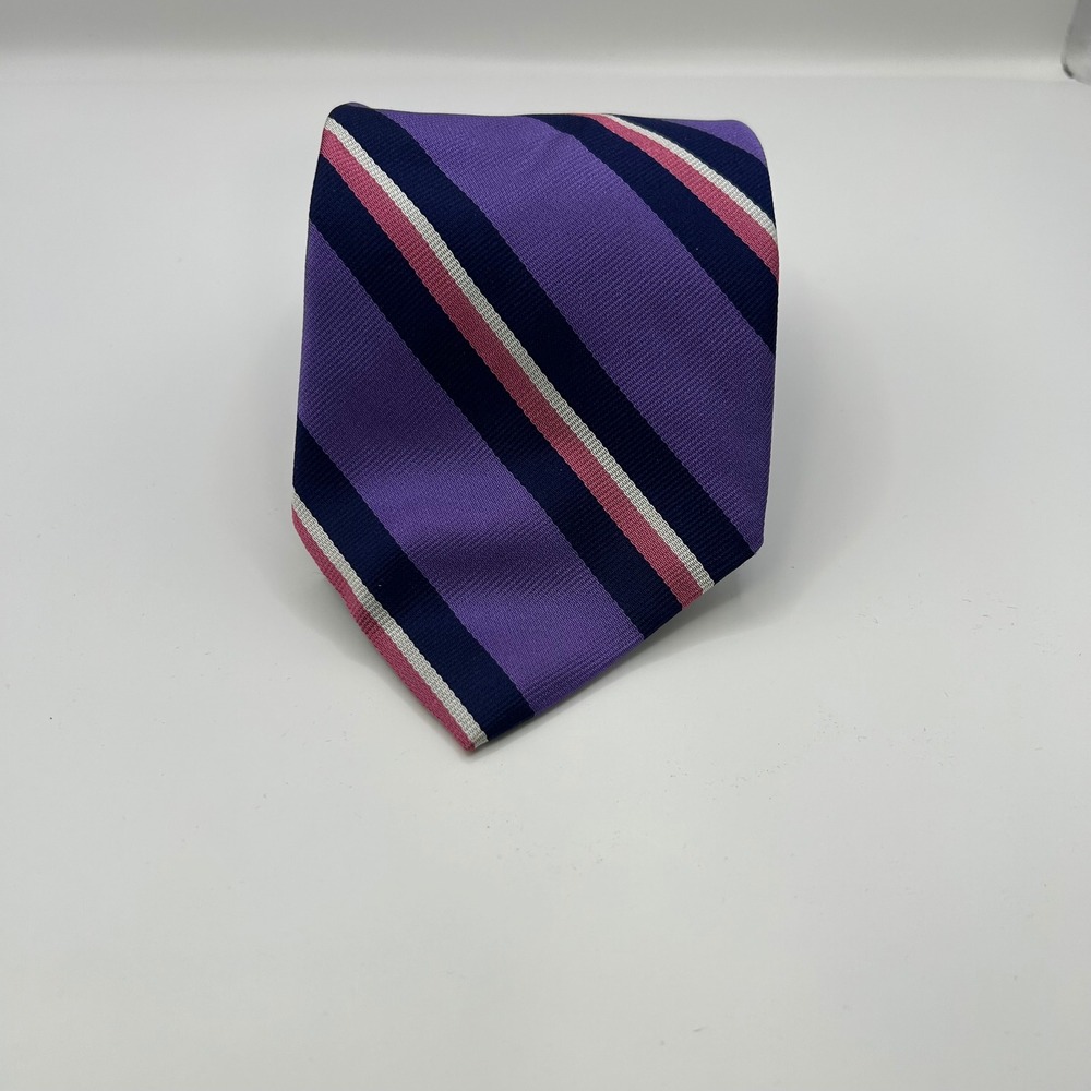 Brooks Brothers Mens Purple Navy Pink Striped Silk Necktie Irregular Made in USA